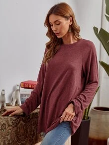 EMERY ROSE Raglan Sleeve Tee - Redwood - View 5