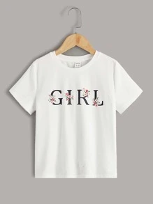 SHEIN Tops con gái Hoa Lá thư Giải trí - trắng - Xem 1