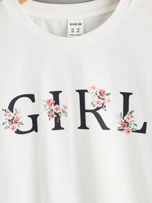 SHEIN Tops con gái Hoa Lá thư Giải trí - trắng - Xem 4
