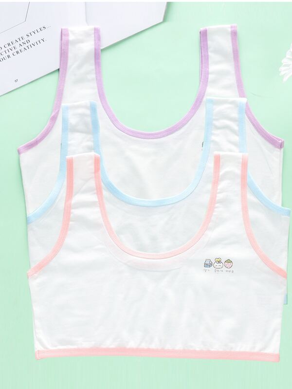 3pcs Tween Girls Minimalist Solid Color Wire-Free Sports Bras