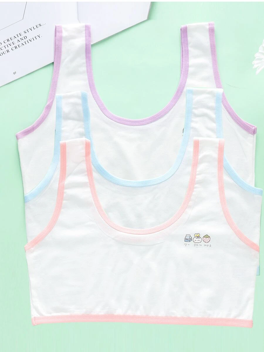 Set de 3 sujetadores deportivos sin alambres de unicolor minimalista para niñas preadolescentes - Blanco - Ver 1