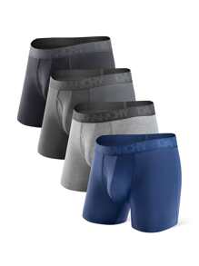 Men 4pcs Letter Graphic Boxer Brief - Multicolor - View 1