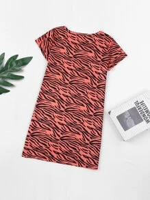 Girls Zebra Striped Scoop Neck Dress - Multicolor - View 2