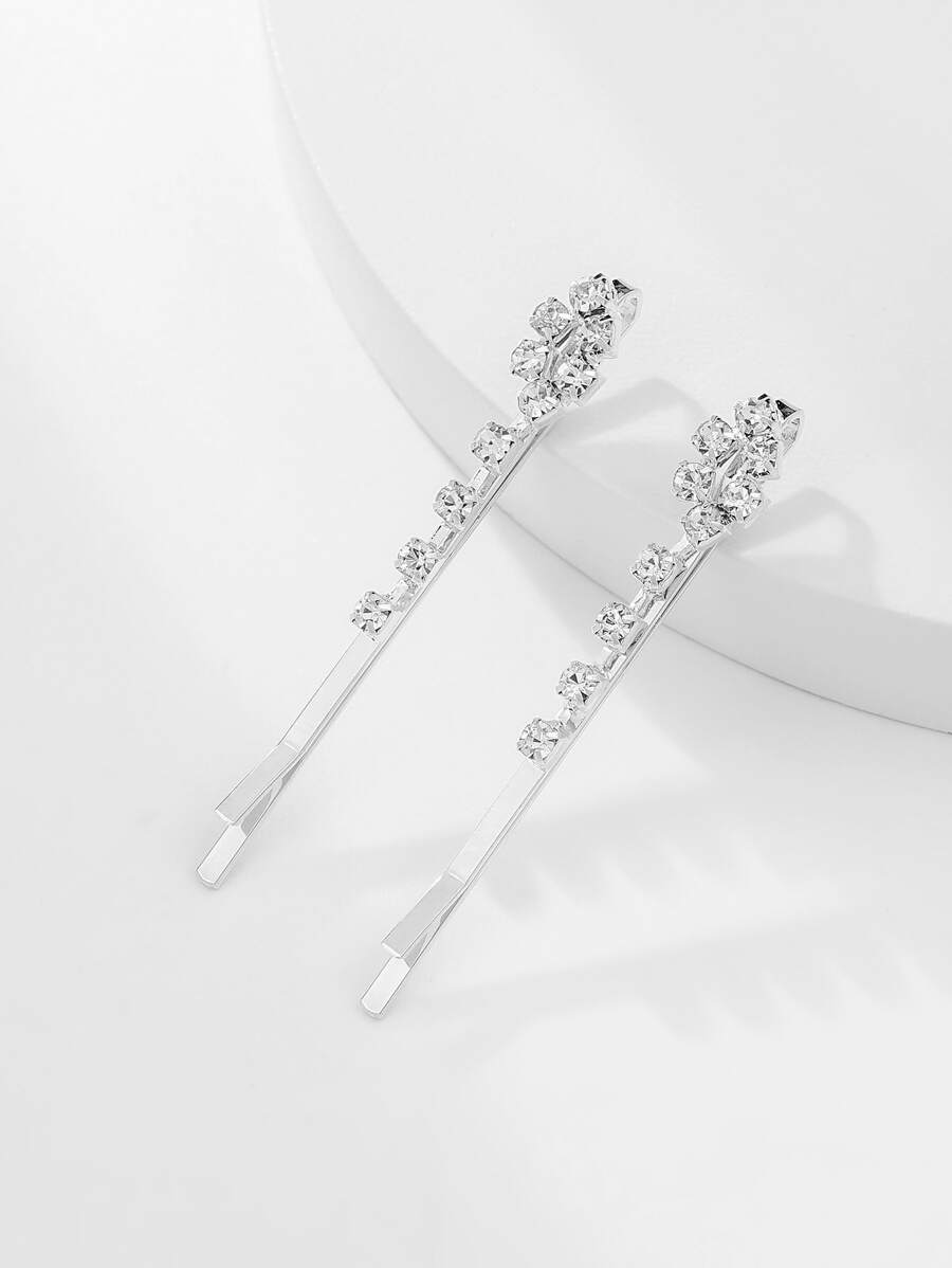 2 piezas Pinza para el cabello decorada con diamantes de imitación elegante - Plateado - Ver 1