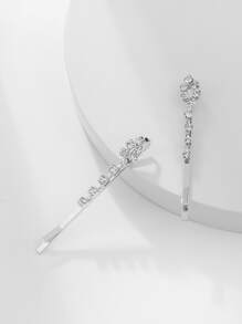 2 piezas Pinza para el cabello decorada con diamantes de imitación elegante - Plateado - Ver 3