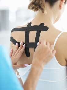 1 pieza cinta de kinesiología de vendaje muscular elástico funcional deportivo de 177 pulgadas - Negro - Ver 4