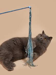 1pc Glitter Tassel Cat Lover And Cat Mom Love Teaser Wand - Blue - View 1