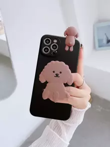 Hộp đựng điện thoại được trang trí hình con chó hoạt hình với tay cầm điện thoại nhô ra - màu đen - Xem 1