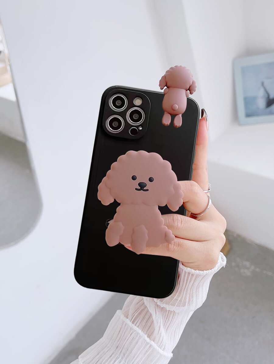 Hộp đựng điện thoại được trang trí hình con chó hoạt hình với tay cầm điện thoại nhô ra - màu đen - Xem 1