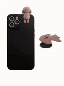 Hộp đựng điện thoại được trang trí hình con chó hoạt hình với tay cầm điện thoại nhô ra - màu đen - Xem 3