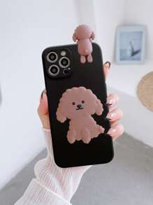 Hộp đựng điện thoại được trang trí hình con chó hoạt hình với tay cầm điện thoại nhô ra - màu đen - Xem 4