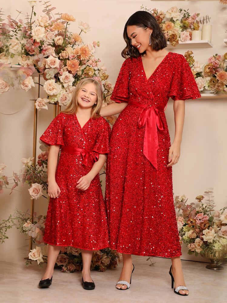 Sunny Fashion Robe Fille Fleur Dimensionnelle Tulle Rouge - Robe Anniversaire Mariage Princesse 6-12 Ans, Multicolore Arc-en-Ciel à Pois, Longueur Genou