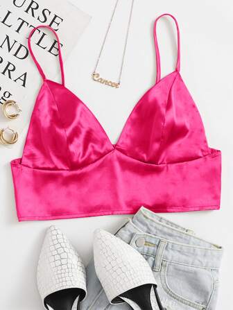 Shirred Back Satin Bralette Top