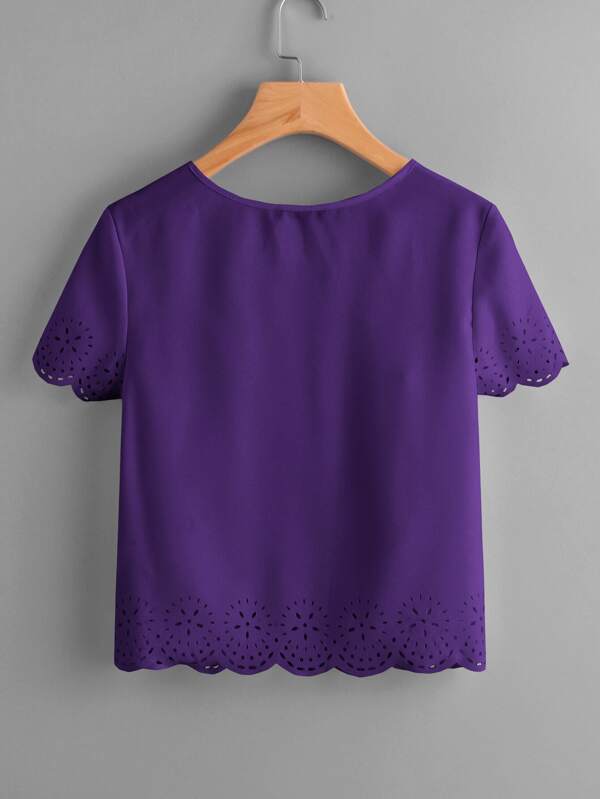 SHEIN LUNE Solid Laser Cut Scalloped Top SHEIN USA
