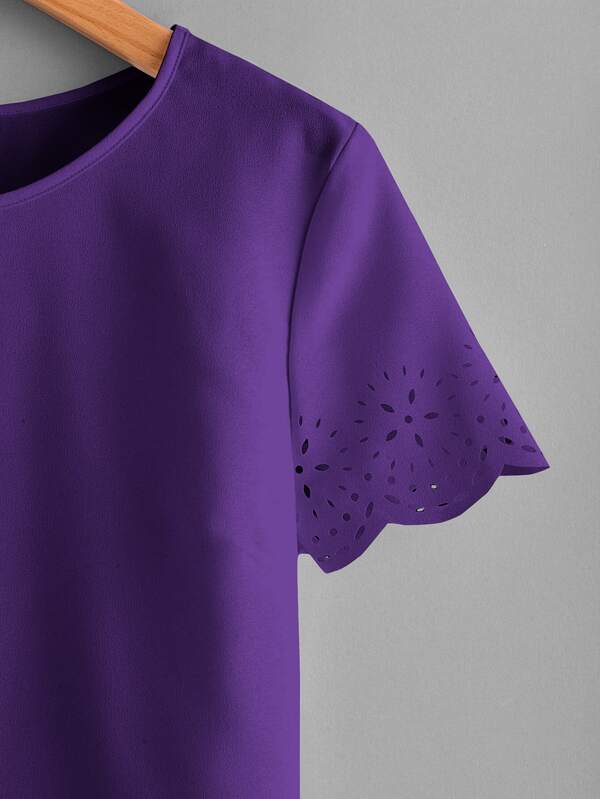 SHEIN LUNE Solid Laser Cut Scalloped Top SHEIN USA