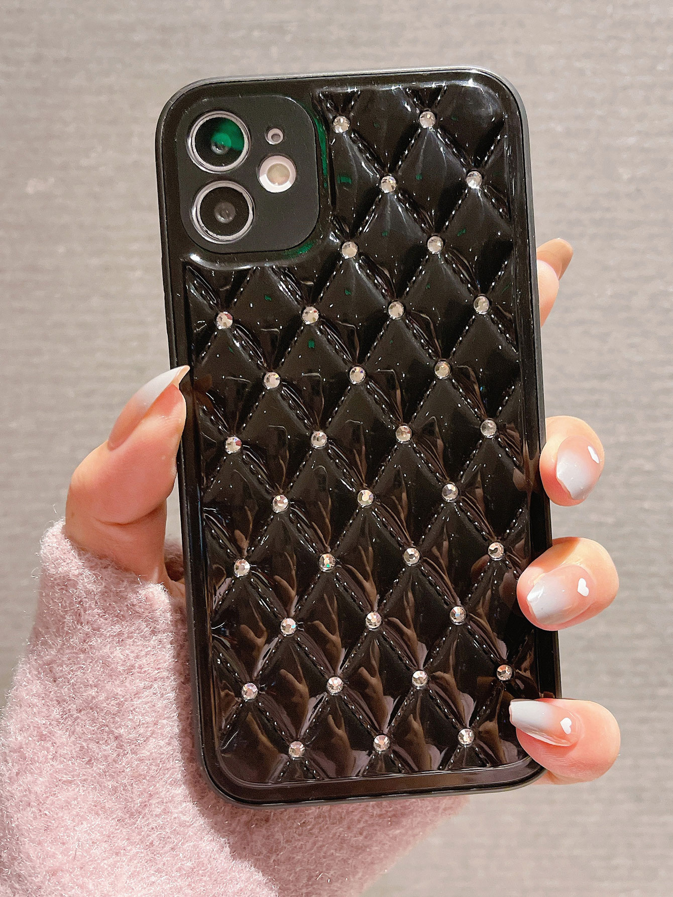 ラインストーンデコレーション キルティング スマホケース