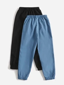 SHEIN Boys 2pcs Letter Graphic Drawstring Waist Trousers - Multicolor - View 2