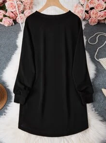 SHEIN LUNE Plus Heart Print Longline Sweatshirt - Black - View 2