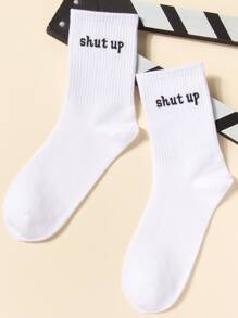 Men Letter Graphic Crew Socks - White - View 1