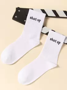 Men Letter Graphic Crew Socks - White - View 3