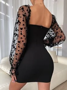 Chiquease Sweetheart Neck Flounce Sleeve Bodycon Dress Fall Cloth For Women