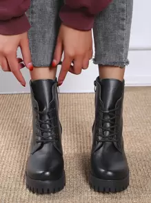 Botas de combate con cremallera lateral con tacón grueso - Negro - Ver 3