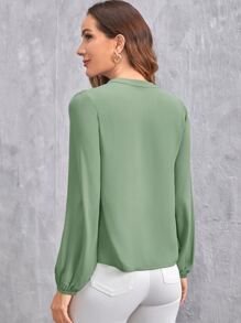 SHEIN Clasi V領燈籠袖素色上衣 - 薄荷綠 - 查看 2