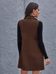Blazer chaleco de cuello con solapa con botones - Café integral - Ver 2