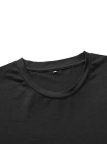 Manfinity Tops Nam Khối Màu Slogan Giải trí - màu đen - Xem 3