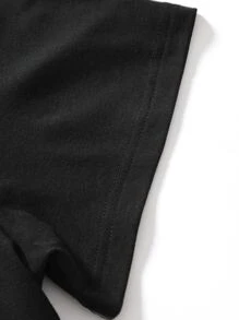 Manfinity Tops Nam Khối Màu Slogan Giải trí - màu đen - Xem 4