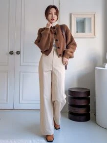 DAZY 罗纹针织落肩开衫，秋季女装夹克