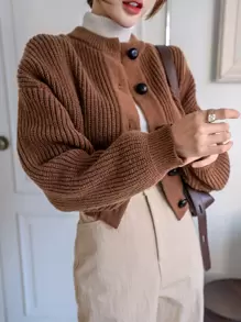 DAZY 罗纹针织落肩开衫，秋季女装夹克