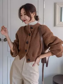 DAZY 罗纹针织落肩开衫，秋季女装夹克