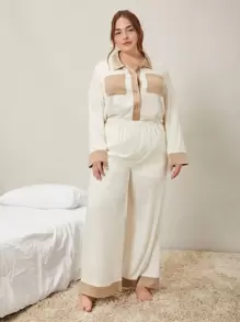 SHEIN PLUS WIDE LEG SLEEP TROUSERS - Beige - View 1