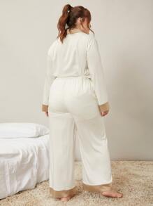 SHEIN PLUS WIDE LEG SLEEP TROUSERS - Beige - View 2