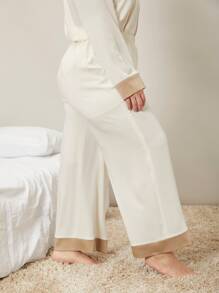 SHEIN PLUS WIDE LEG SLEEP TROUSERS - Beige - View 3