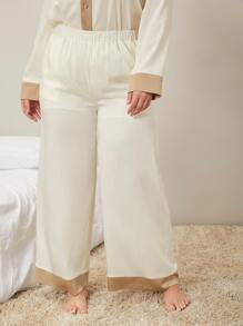 SHEIN PLUS WIDE LEG SLEEP TROUSERS - Beige - View 5