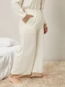 SHEIN PLUS WIDE LEG SLEEP TROUSERS - Beige - View 6