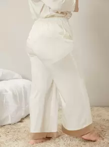 SHEIN PLUS WIDE LEG SLEEP TROUSERS - Beige - View 9