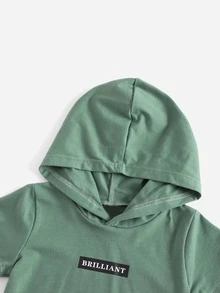 小男童字母圖案連帽T恤和短褲 - 綠色 - 查看 3