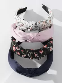 4件套花朵印花打结发箍，波西米亚休闲花朵发带，发箍头饰，头饰配饰 - 彩色 - 查看 1