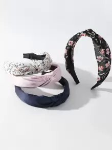 4件套花朵印花打结发箍，波西米亚休闲花朵发带，发箍头饰，头饰配饰 - 彩色 - 查看 2