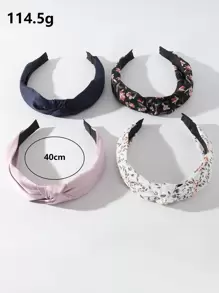 4件套花朵印花打结发箍，波西米亚休闲花朵发带，发箍头饰，头饰配饰 - 彩色 - 查看 4