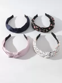 4件套花朵印花打结发箍，波西米亚休闲花朵发带，发箍头饰，头饰配饰 - 彩色 - 查看 5