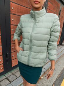 SHEIN COLDBREAK Solid Packable Lightweight Down Coat - Mint Green - View 4