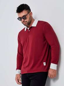 Manfinity 男士字母貼布POLO衫 - 酒紅色 - 查看 1