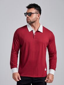 Manfinity 男士字母貼布POLO衫 - 酒紅色 - 查看 3