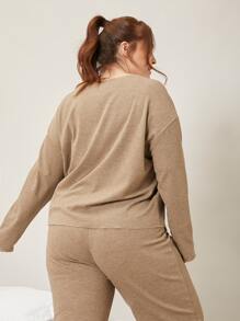 SHEIN Plus Viscose Sleep Top - Khaki - View 2