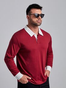 Manfinity 男士字母貼布POLO衫 - 酒紅色 - 查看 4