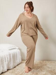 SHEIN Plus Viscose Sleep Top - Khaki - View 6